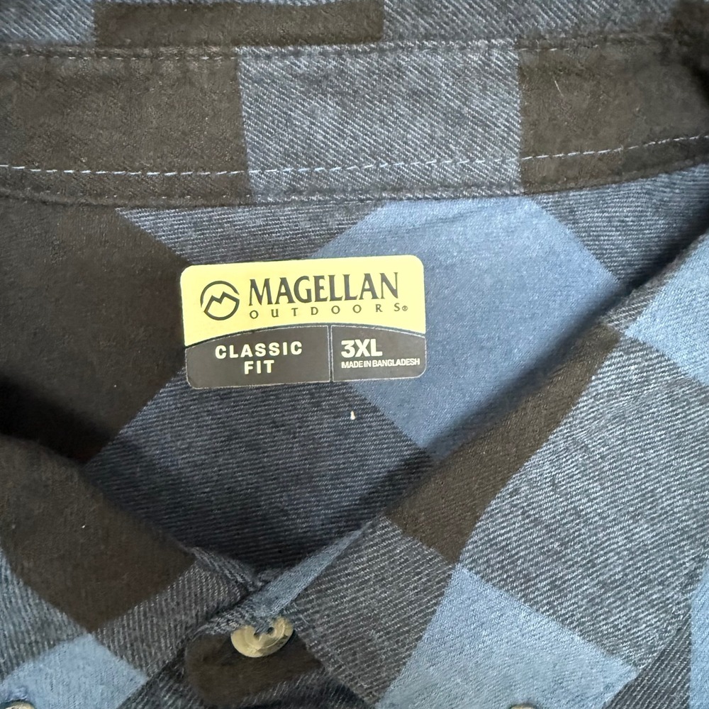 Magellan Outdoors Canyon Creek Flannel Shirt 3XL Blue Black Buffalo Plaid NWT‎ - Picture 6 of 11